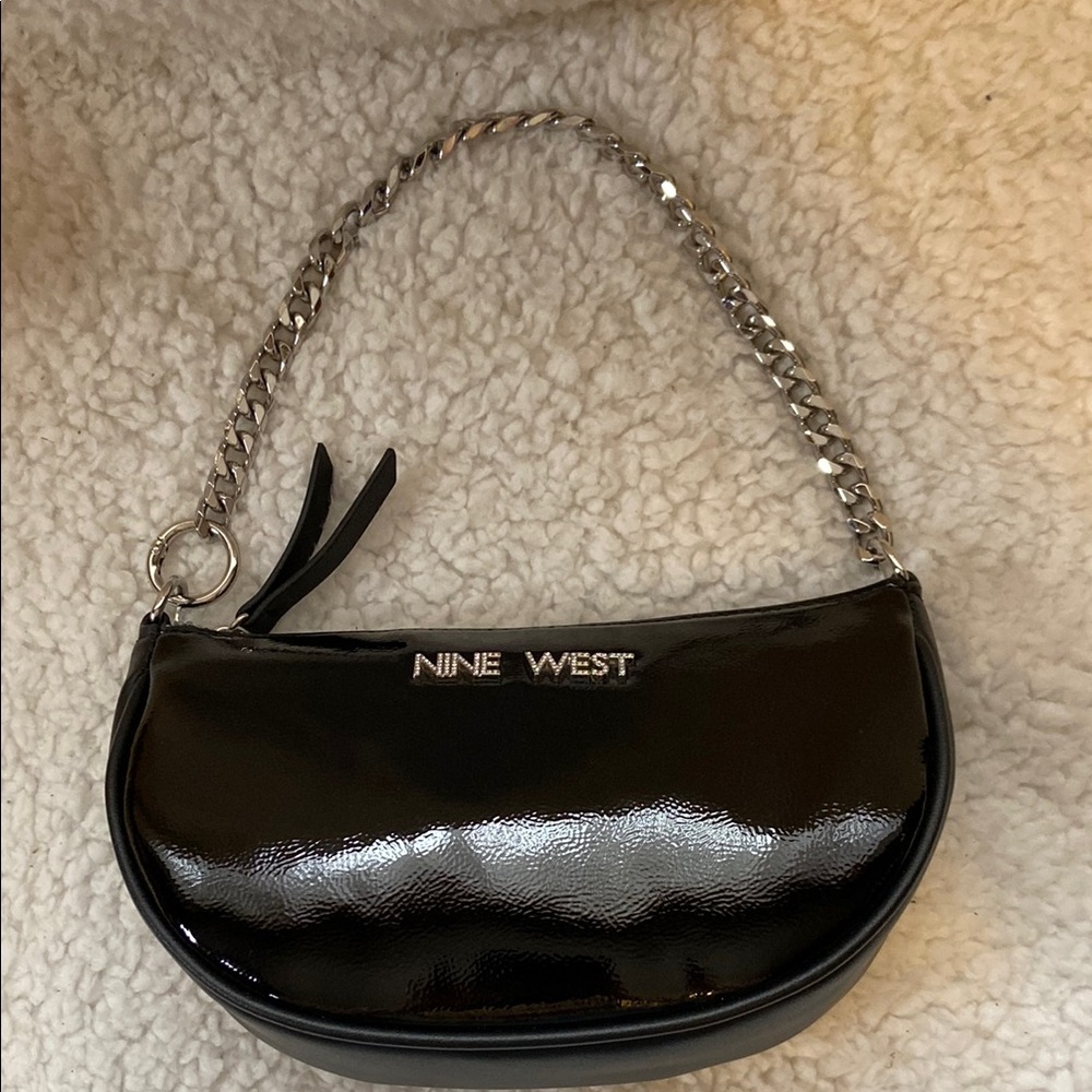 Nine West Black Crescent Shoulder Bag with Chain Strap